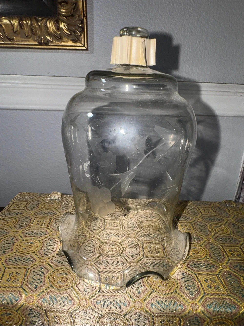 Home Interiors Clear Etched Floral Glass Bell sconce candle holder